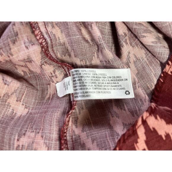 Knox Rose Boho Smocked Red Pink Aztec Floral Long Sleeve Top High Low XXL Button - Picture 10 of 12